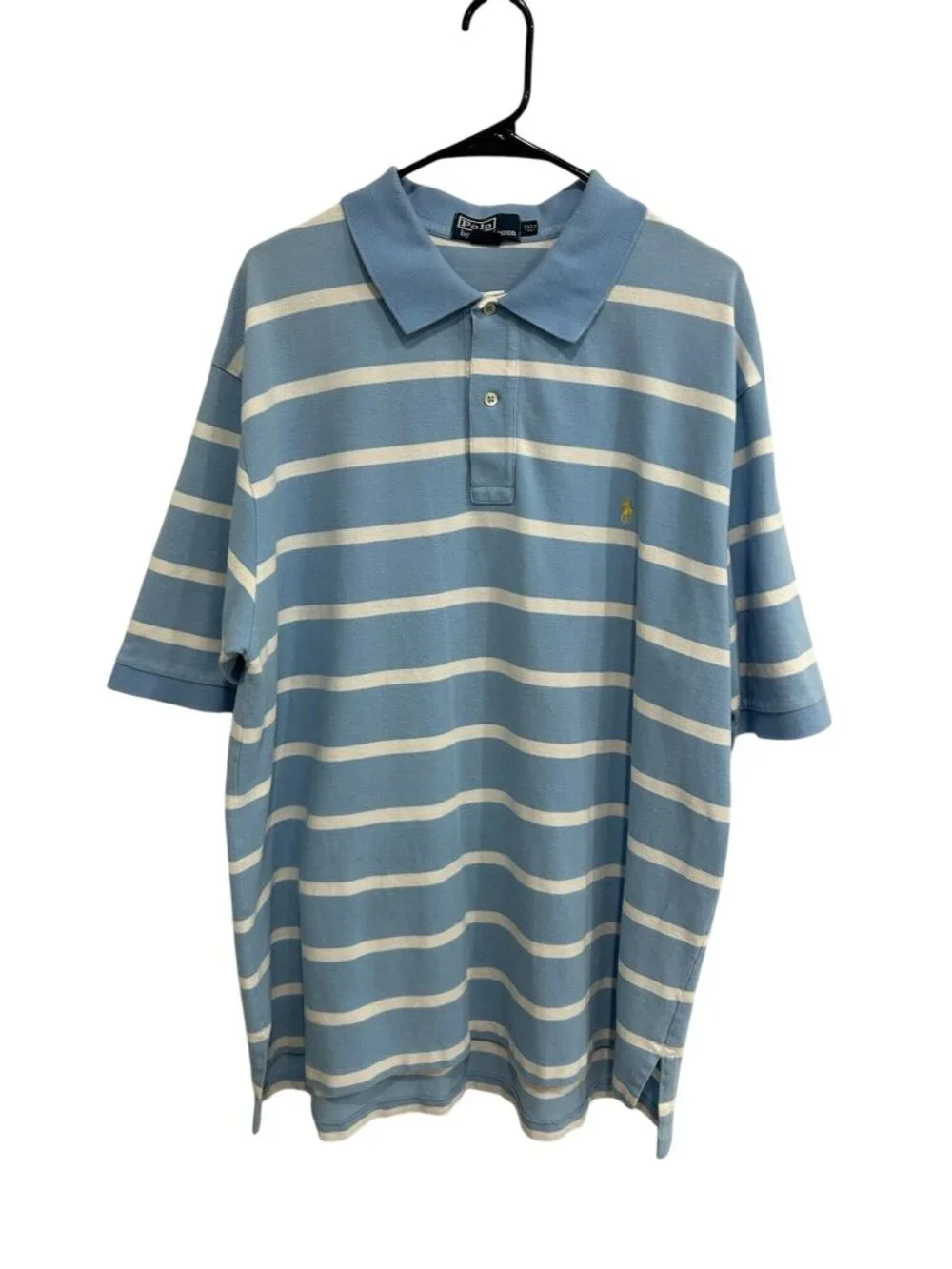 Polo Ralph Lauren 2XL Tall Mens Blue White Striped Short Sleeve Polo Shirt Retro